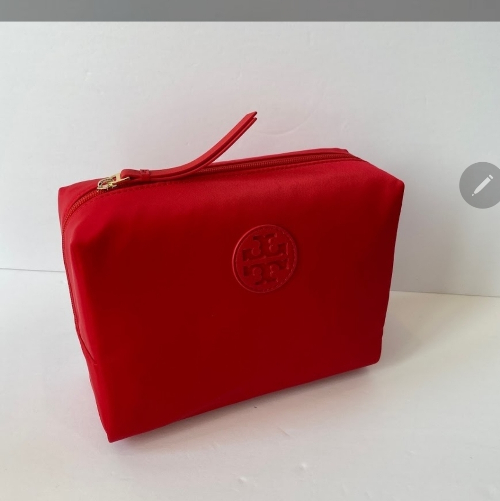 Tory Burch Brilliant Red Nylon Cosmetic Bag